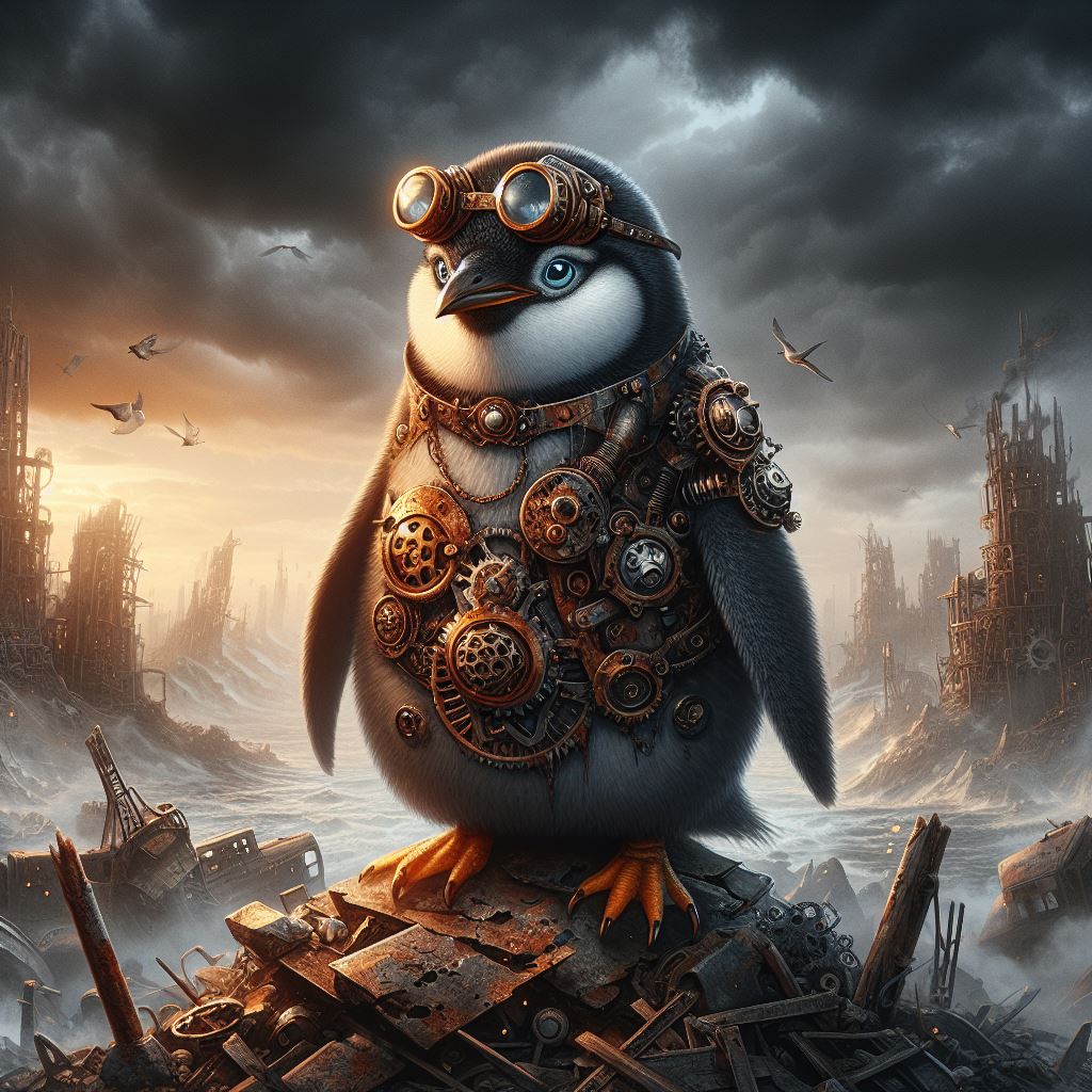 Rusty penguin. Created by DALL·E 3.