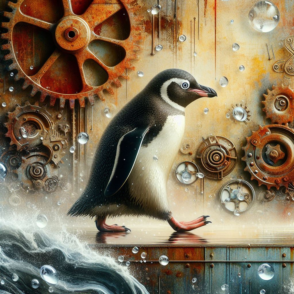 Rusty penguin. Created by DALL·E 3.